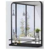 Black Framed Mirror 24x29 with Shelf