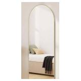 Modern Arched Floor Mirror with Gold Trim