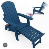 Navy Blue Adirondack Chair with Footrest and Cup Holders