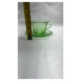 Depression Era Green Uranium Glass Tea Cup and Saucer Set