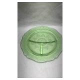 Depression Era Green Uranium Glass Divided Plate