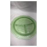Depression Era Green Uranium Glass Divided Plate