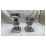 Mercury Glass Candlesticks with Square Base