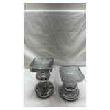 Mercury Glass Candlesticks with Square Base