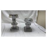 Mercury Glass Candlesticks with Square Base