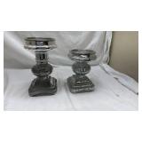 Mercury Glass Candlesticks with Square Base