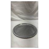 Round Silver Serving Platter with Ornate Border