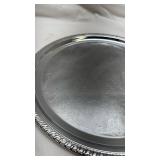Round Silver Serving Platter with Ornate Border