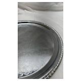 Round Silver Serving Platter with Ornate Border