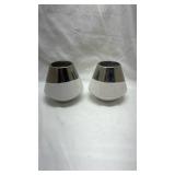 Modern White and Chrome Decorative Vases - Set of 2
