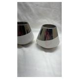 Modern White and Chrome Decorative Vases - Set of 2