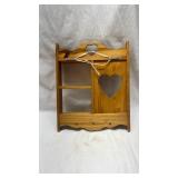 Wooden Heart Cutout Wall Shelf with Hooks