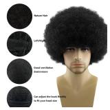 MFCMF 70s Afro Wig Men, Disco Afro Natural Fluffy Wig Costumes Wig Hippie Rocker Funny Cosplay Synthetic Wigs for Halloween Party(Black)