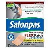 Salonpas Maximum OTC Strength Lidocaine 4% Pain Relieving FLEX Patch, Apply for Up To 8 Hours, Unscented, Thin, Flexible, Lightweight, Patch Stays in Place, 7 Patches