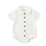 Sprifallbaby Baby Girl Boy Button Down Shirt Newborn Solid Color Short Sleeve Collared Romper Infant Summer Formal Bodysuit (White, 3-6 Months)