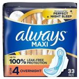 Always Maxi Pads Overnight Absorbency Unscented with Wings - Size 4 - 33ct