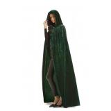 Evlatte Velvet Cloak, Adult Hooded Cloak Velvet Cape Halloween Witch Costume for Men and Women Cosplay Costumes (Green, Medium)
