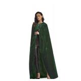 Evlatte Velvet Cloak, Adult Hooded Cloak Velvet Cape Halloween Witch Costume for Men and Women Cosplay Costumes (Green, Medium)