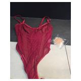 Aularso Sexy Sheer Bodysuit Red Straps Sleeveless Tank Top Summer Going Out Bodysuits for Women, Large