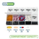EZY DOSE Push Button (7-Day) Pill Case, Medicine Planner, Vitamin Organizer, 2 Times a Day, AM/PM Container, X-Large Compartments, Arthritis Friendly, Easy to Use, Clear Lids, Clear/Black, BPA Free