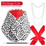 4 Pack Women Halloween Dalmatian Costume, Black White Dalmatian Shawl Scarf Stole, 1920s Red Glove, Faux Pearls Necklace for Adult