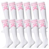 Toulite 10 Pairs Breast Cancer Awareness Socks Pink Ribbon Football Cheer Knee High Socks Soccer Socks for Women(White)