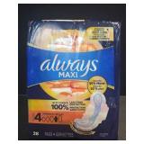 Always Maxi Overnight Pads with Wings for Women, Size 4, Overnight Absorbency, Unscented, 28 Count