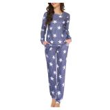 Ekouaer Womens Pajamas PJ Set Long Sleeve Sleepwear Star Pattern Loungewear Long-blue White Star, Medium