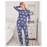 Ekouaer Womens Pajamas PJ Set Long Sleeve Sleepwear Star Pattern Loungewear Long-blue White Star, Medium