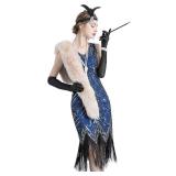 1920s Gatsby Sequin Fringed Paisley Flapper Dress with 20s Accessories Set (3XL, Style Flower Green)