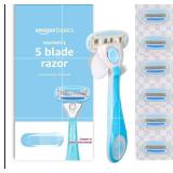 Amazon Basics 5-Blade Razor Handle for Women, Includes 6 Cartridges, 7 Piece Set, Blue