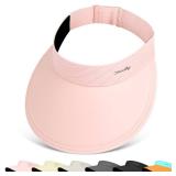 YANIKY Sun Visor for Women Wide Brim Summer UPF50+ UV Protection Seamless Sun Hats Foldable Beach Cap (US, Alpha, One Size, Pink)