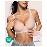 OEAK Womens Deep V Bras Wireless Comfortable Bra Supportive No Underwire Bras Tshirt Push Up Bralettes Plunge Seamless Bra Nude L