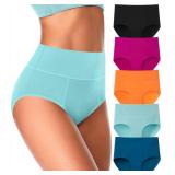 ASIMOON Tummy Control Underwear for Women Cotton High Waisted Plus Size Full Coverage Shaping Panties Briefs Ladies Pack XL