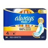 Always Maxi Overnight Pads with Wings for Women, Size 4, Overnight Absorbency, Unscented, 28 Count