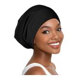 Joyhabit Satin Bonnet for Sleeping | Hair Protection,Overnight Frizz Control & Breakage Reduction Ultra-Soft Breathable Fabric, Adjustable Elastic Band, Fits All Hair Types (Curly/Wavy/Straight),Black