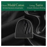 Joyhabit Satin Bonnet for Sleeping | Hair Protection,Overnight Frizz Control & Breakage Reduction Ultra-Soft Breathable Fabric, Adjustable Elastic Band, Fits All Hair Types (Curly/Wavy/Straight),Black