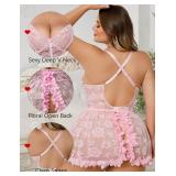 Mixxmix Lingerie for Large Breasted Women Sexy Plus Size Outfits V Neck Lace Dress Nightwear Red 3XL