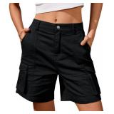 IVIR Womens Bermuda Cargo Knee Length 7 Inch Inseam Long Shorts with Pockets for Summer Outfits Black S (STOCK PHOTO NOT EXACT)