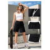 IVIR Womens Bermuda Cargo Knee Length 7 Inch Inseam Long Shorts with Pockets for Summer Outfits Black S (STOCK PHOTO NOT EXACT)