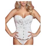 EVAbaby Sexy Floral Boned Corset Top Overbust Body Shaper Steel Hook Bustier for Women White Medium