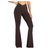 Sunzel Flare Leggings, Crossover Yoga Pants with Tummy Control, High Waisted and Wide Leg, No Front Seam Java Brown Medium 30\" Inseam
