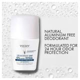 Vichy 24-Hour Dry-Touch Roll-On Deodorant, Aluminum-Free with Invisible Residue-Free Clear Finish Cream Deodorant, Antiperspirant for Sensitive Skin, 24 Hour Protection