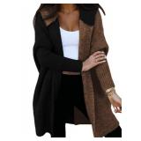 Astylish Womens Oversized Knit Cardigan Sweaters Fall Fashion Loose Color Block Batwing Sleeves Coat Black Medium
