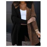 Astylish Womens Oversized Knit Cardigan Sweaters Fall Fashion Loose Color Block Batwing Sleeves Coat Black Medium
