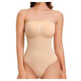 IHHCOXK Strapless Thong Bodysuit for Women Seamless Tummy Control Shapewear Body Shaper -Removable Strap Tube Top Leotard - M