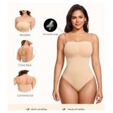 IHHCOXK Strapless Thong Bodysuit for Women Seamless Tummy Control Shapewear Body Shaper -Removable Strap Tube Top Leotard - M