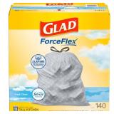 Glad ForceFlex Tall Kitchen Trash Bags, 13 Gallon, Fresh Clean, 140 Count