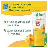 Alba Botanica Sunscreen for Face and Body, Hawaiian Aloe Vera Sunscreen Lotion, Broad Spectrum SPF 15, Water Resistant and Biodegradable, 3 fl. oz. Bottle