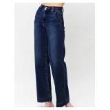 Astylish Womens Jeans High Waisted Wide Leg Pants Straight Leg Stretchy Denim Cowgirl Outfits with Trendy Fashion Slanted Pockets Size 4 Dirty Blue